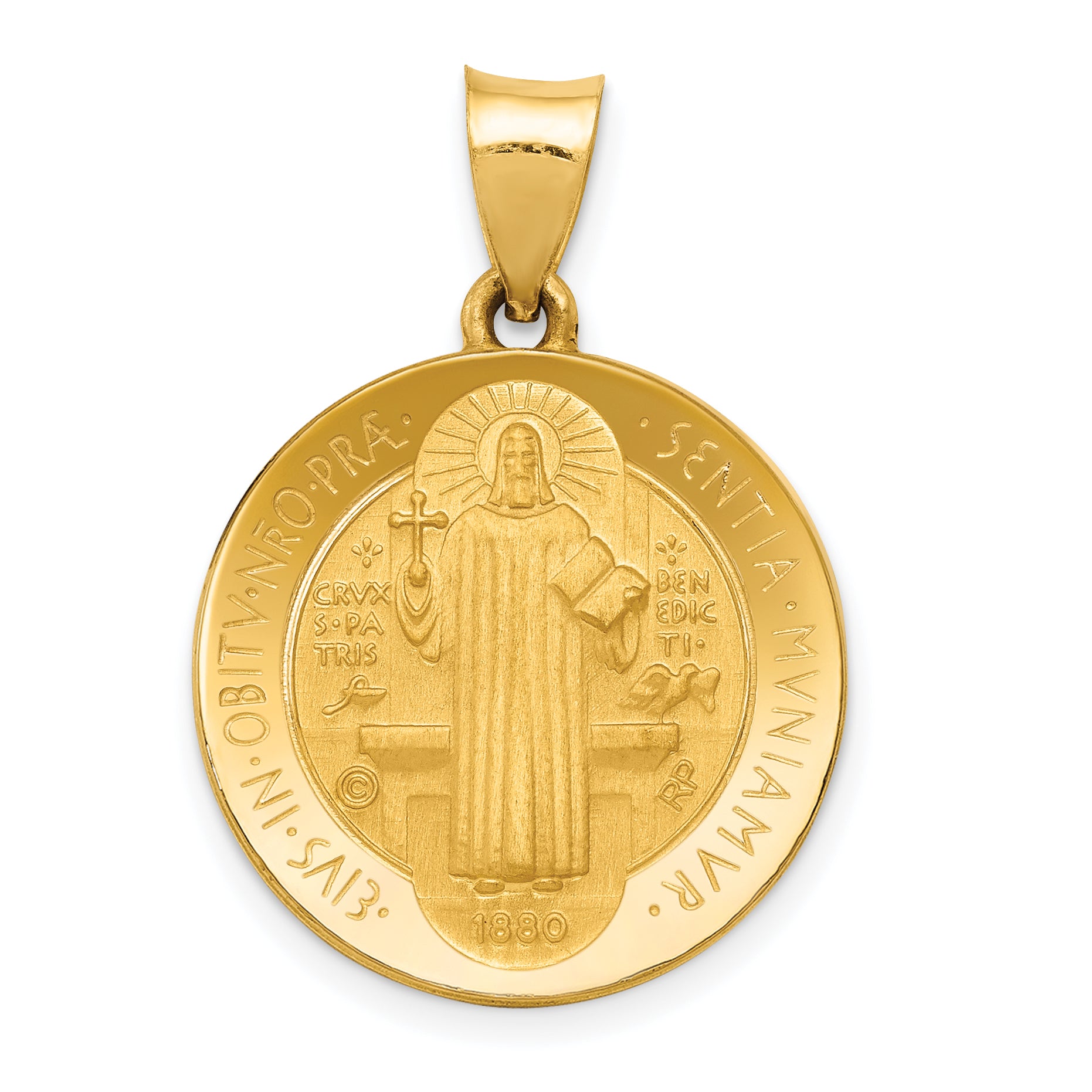 14k Polished and Satin St Benedict Hollow Medal Pendant