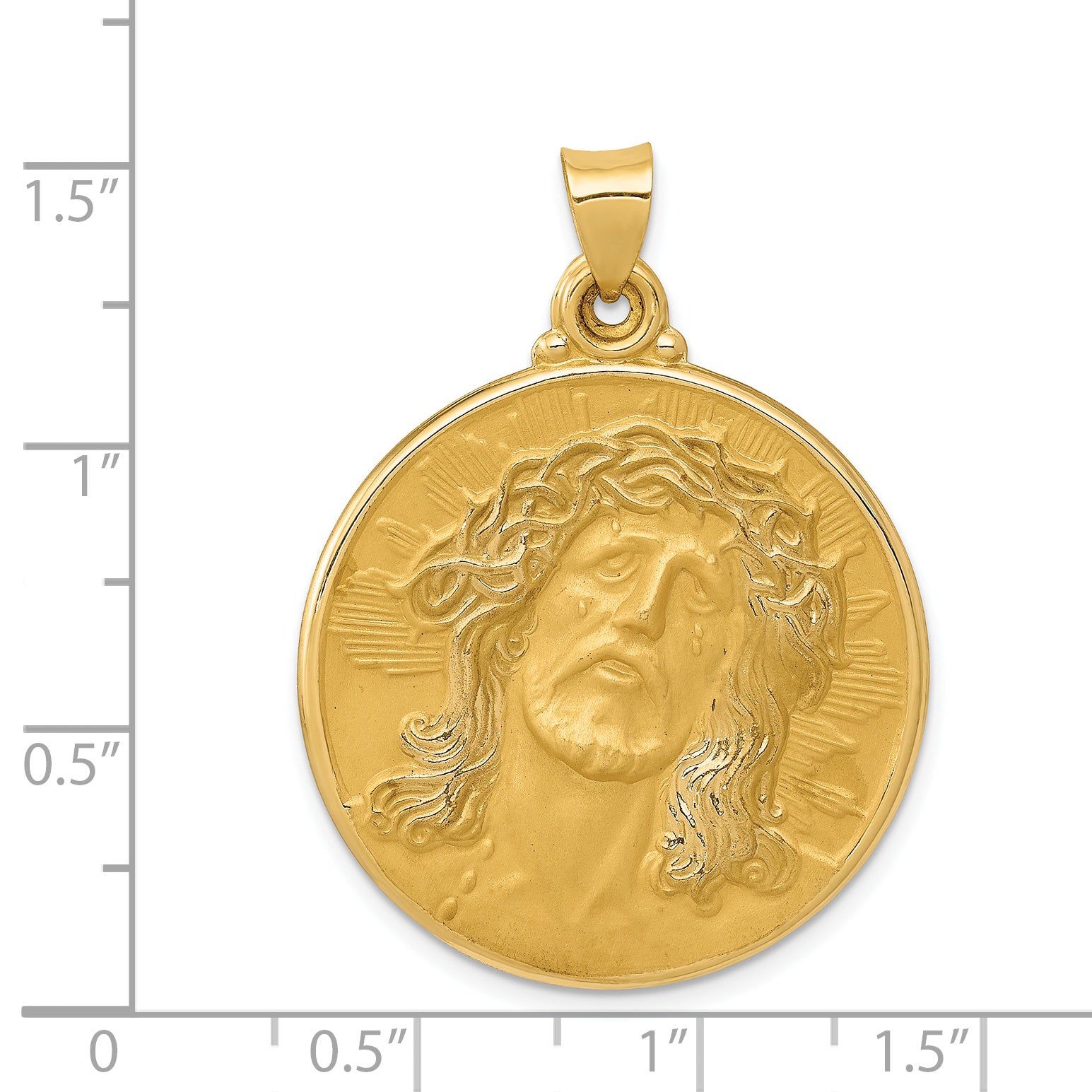 14K Polished and Satin Face of Jesus Medal Hollow Pendant