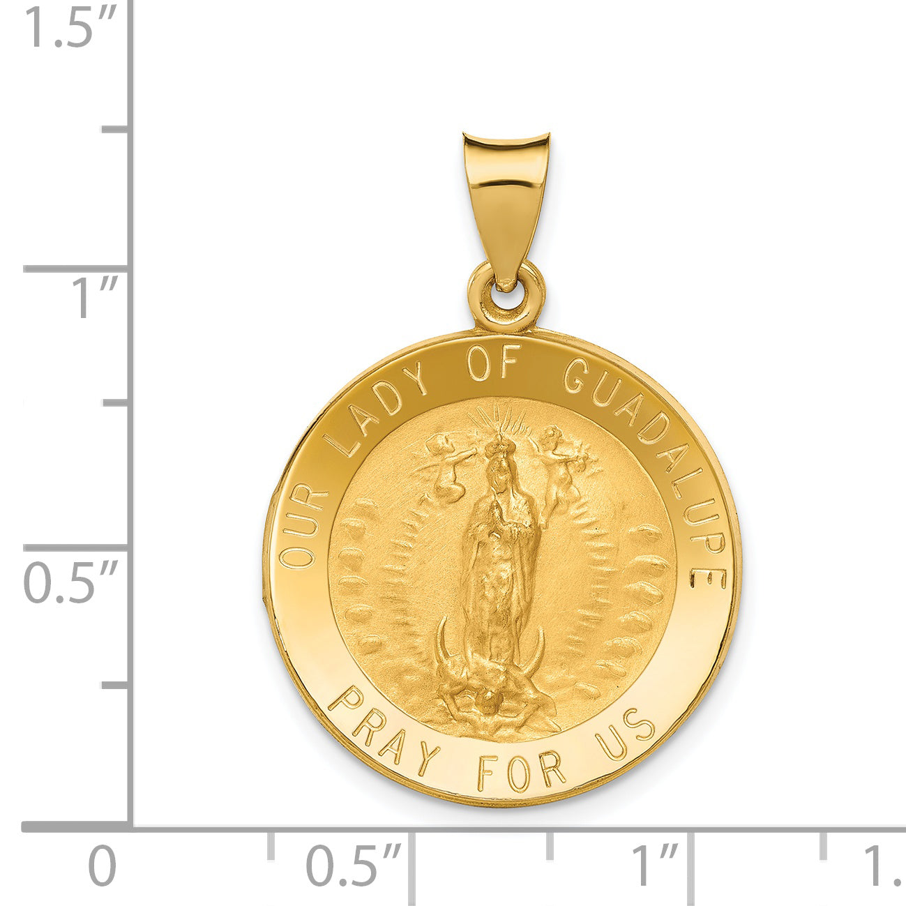 14K Polished/Satin Our Lady of Guadalupe Medal Hollow Pendant