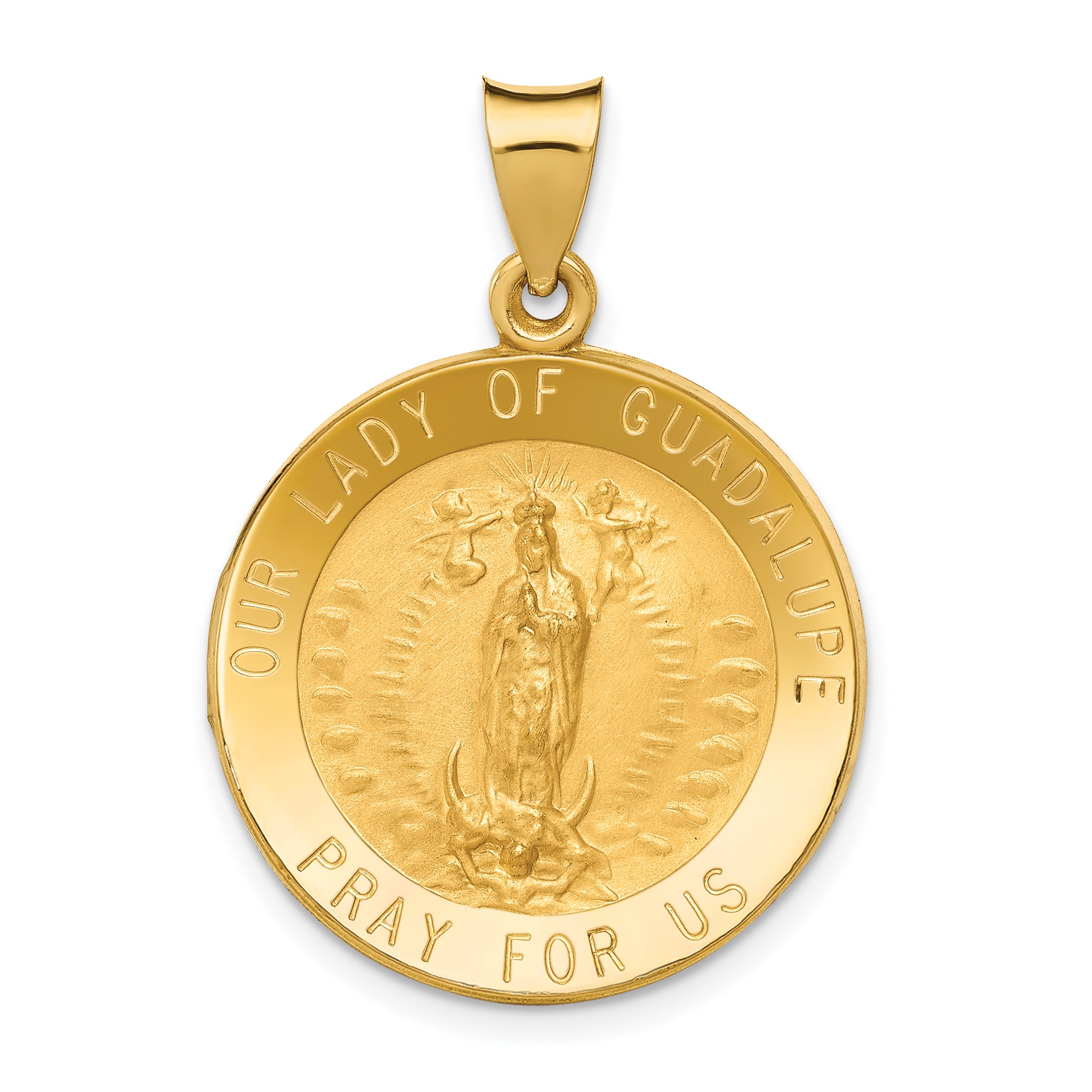 14k Polished/Satin Our Lady of Guadalupe Medal Hollow Pendant