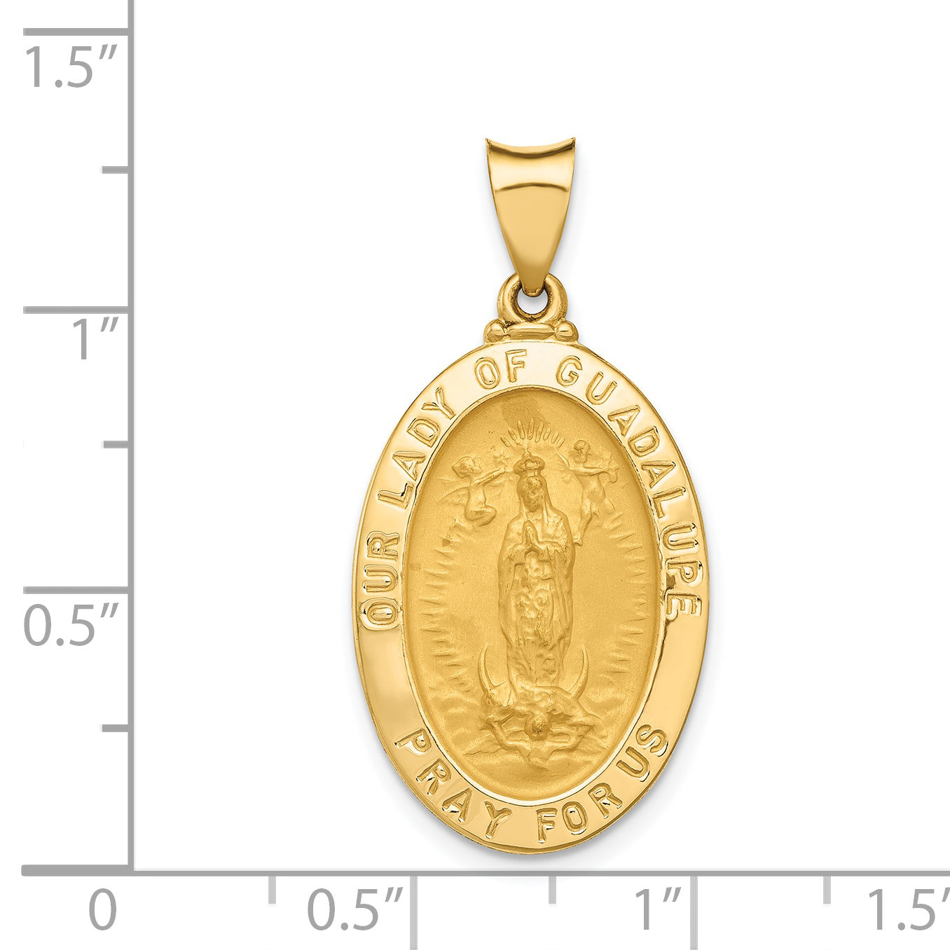 14K Polished and Satin Our Lady Guadalupe Medal Hollow Pendant