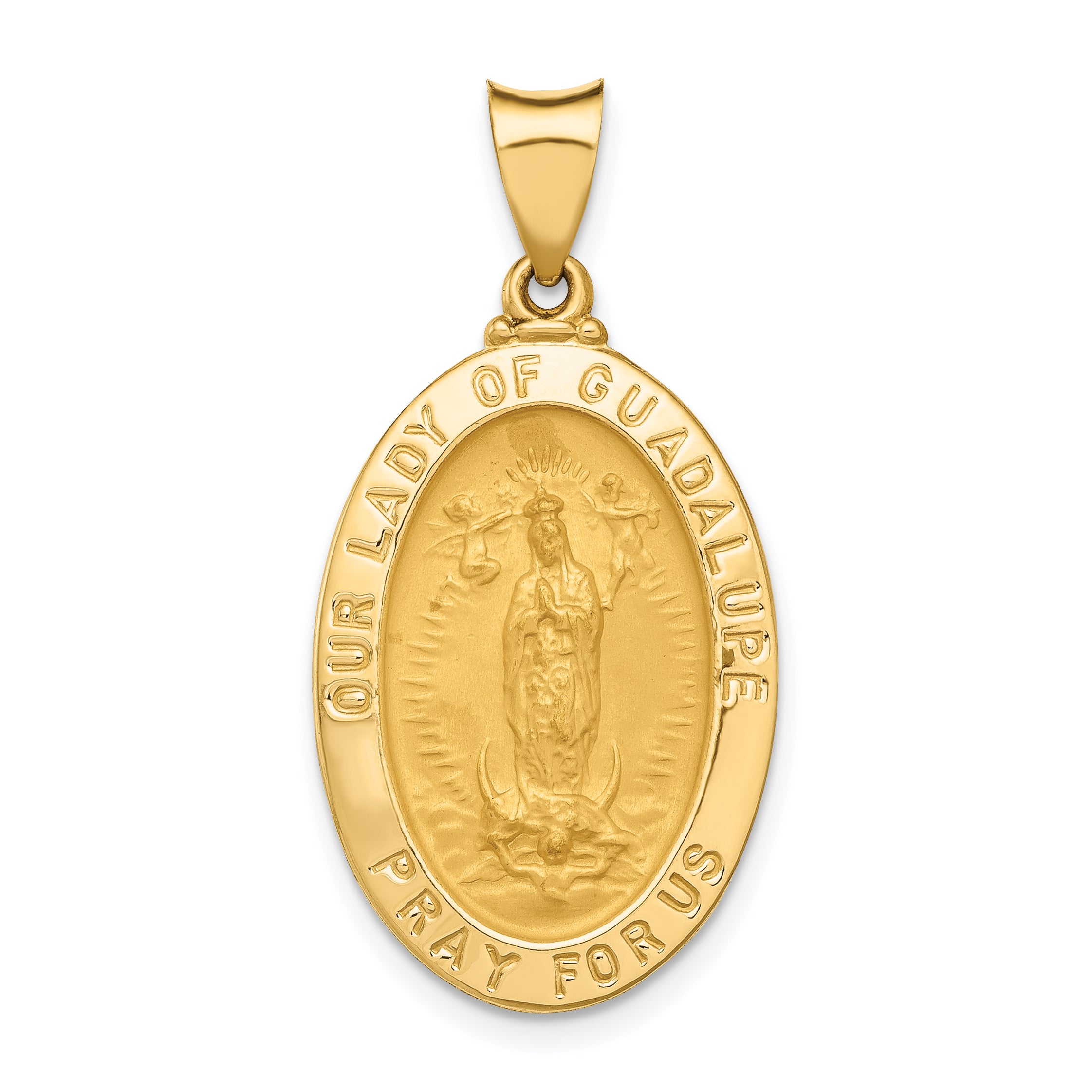 14k Polished and Satin Our Lady Guadalupe Medal Hollow Pendant