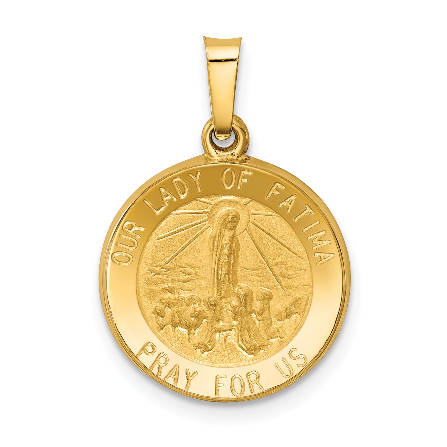 14k Polished and Satin Our Lady Fatima Medal Hollow Pendant