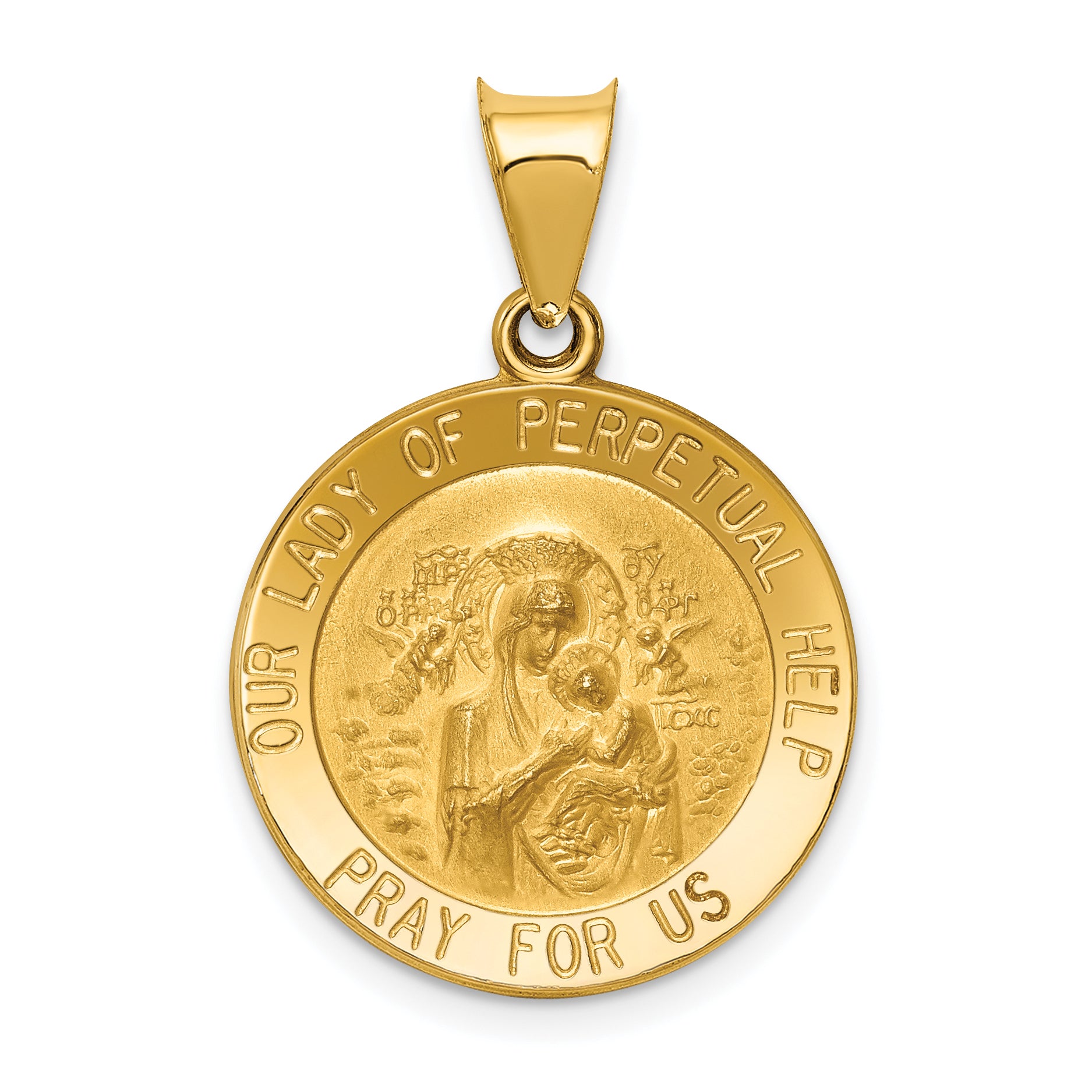 14k Polished/Satin Our Lady Perpetual Help Medal Hollow Pendant