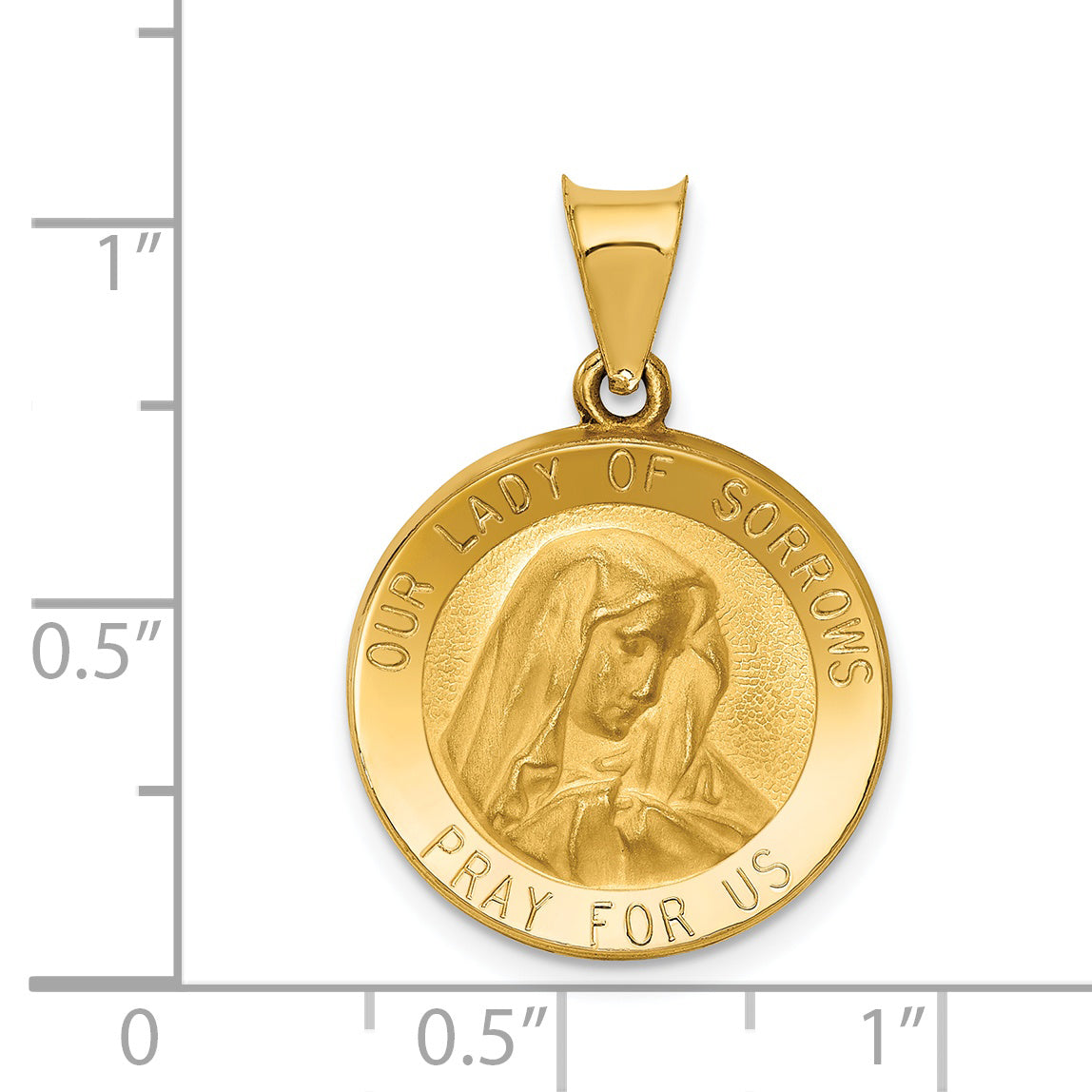 14K Polished and Satin Our Lady of Sorrows Medal Hollow Pendant