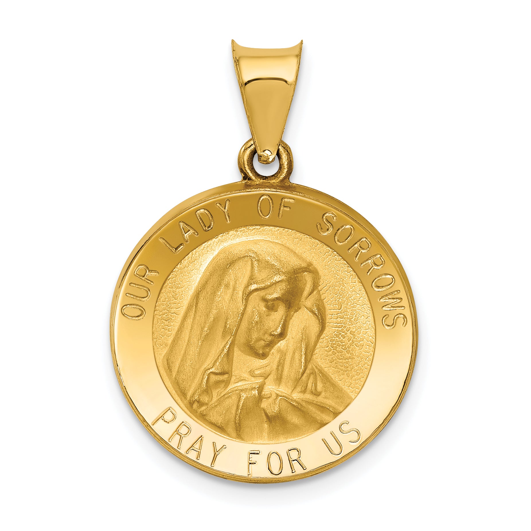 14k Polished and Satin Our Lady of Sorrows Medal Hollow Pendant