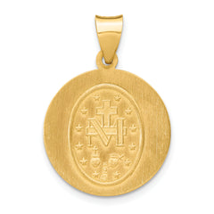 14K Polished and Satin Miraculous Medal Hollow Pendant