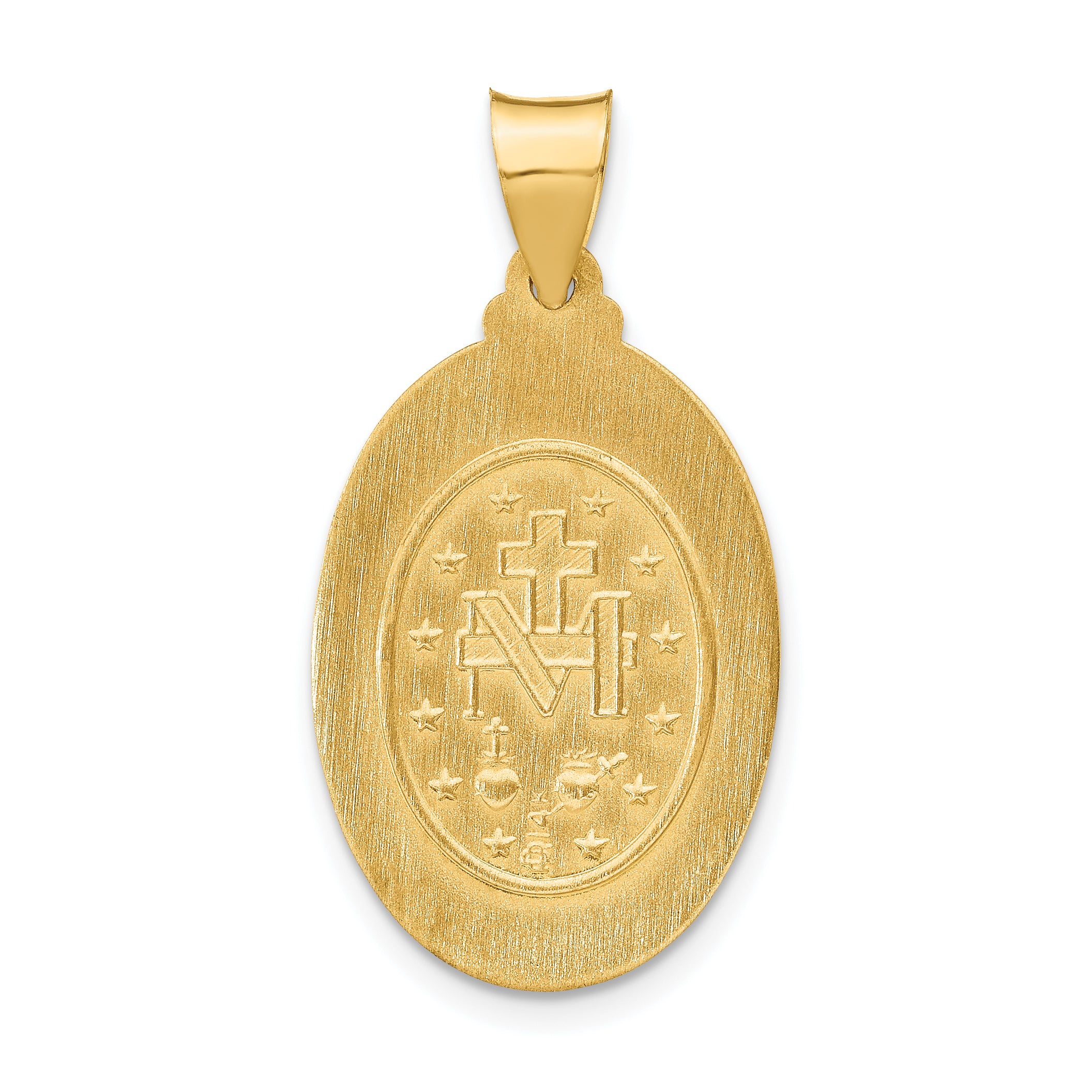 14K Polished and Satin Miraculous Medal Hollow Pendant