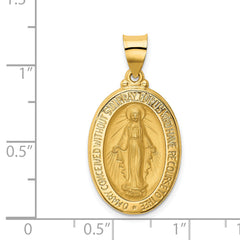 14K Polished and Satin Miraculous Medal Hollow Pendant