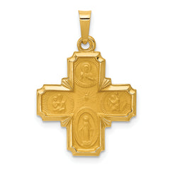 14k Polished and Satin Four Way Medal Hollow Pendant