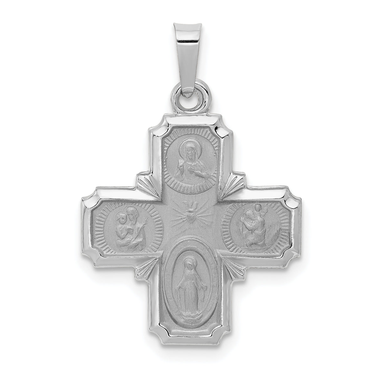 14k White Gold Polished / Satin Four Way Medal Hollow Pendant