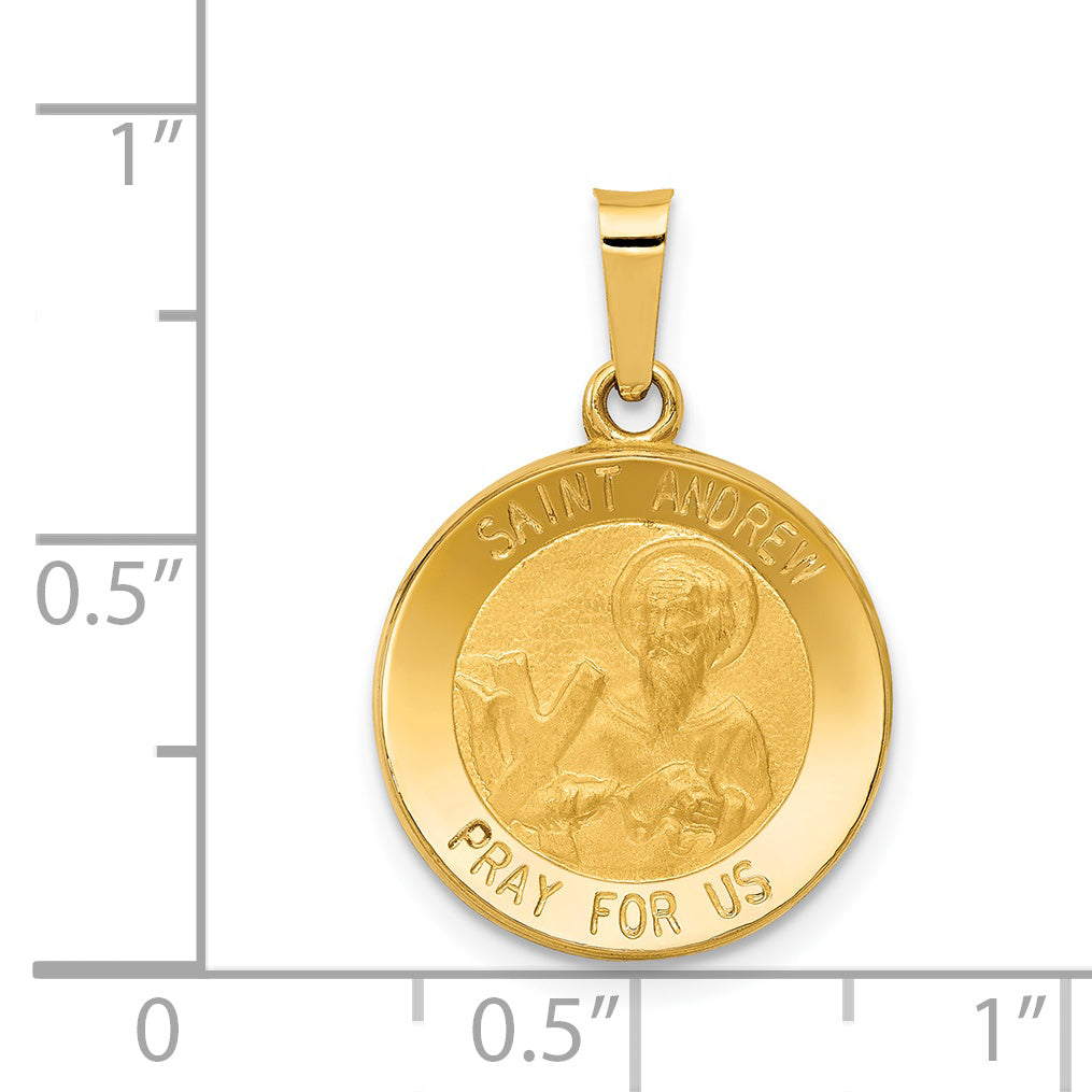 14K Polished and Satin St. Andrew Medal Hollow Pendant