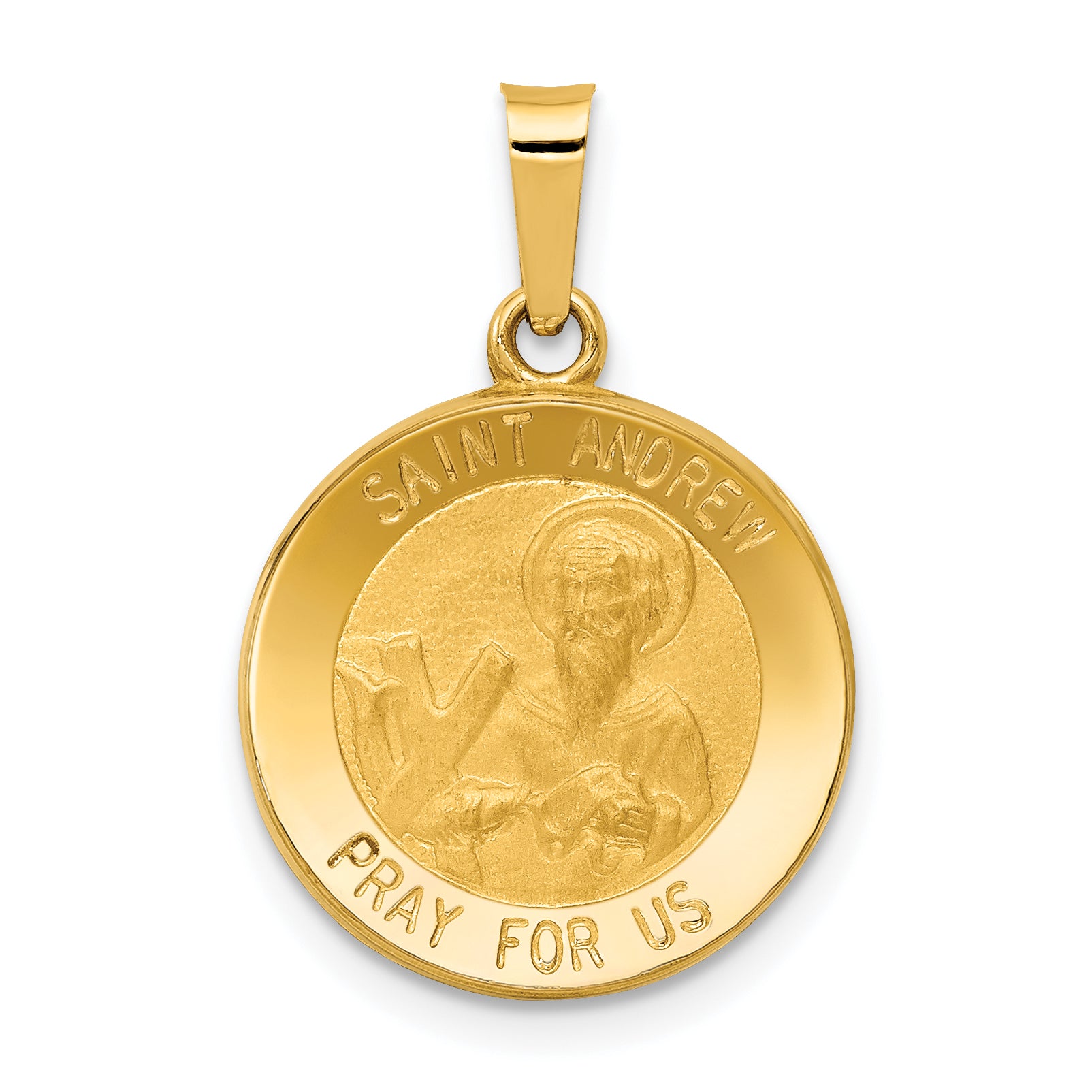 14k Polished and Satin St. Andrew Medal Hollow Pendant