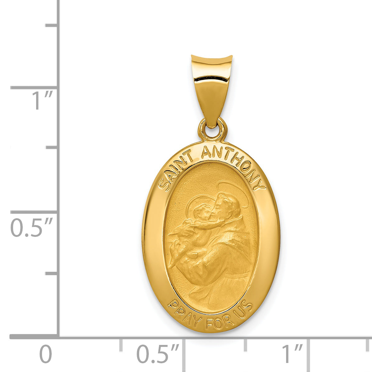 14K Polished and Satin St. Anthony Medal Hollow Pendant