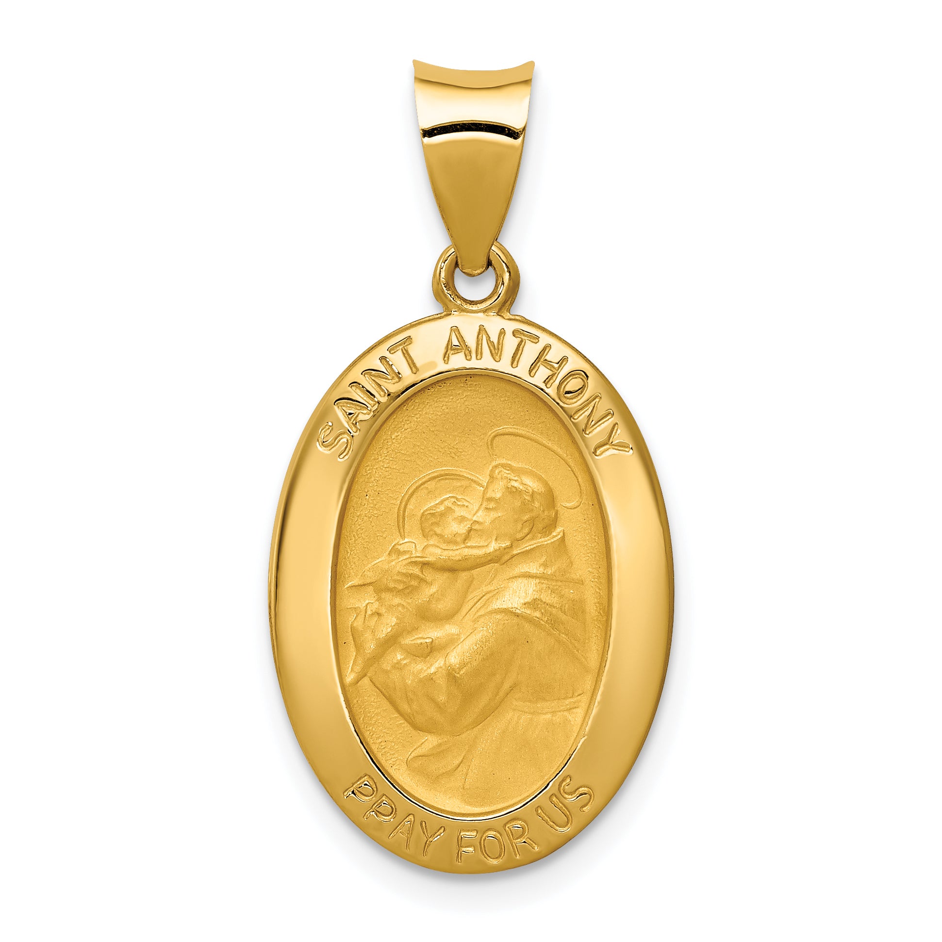 14k Polished and Satin St. Anthony Medal Hollow Pendant