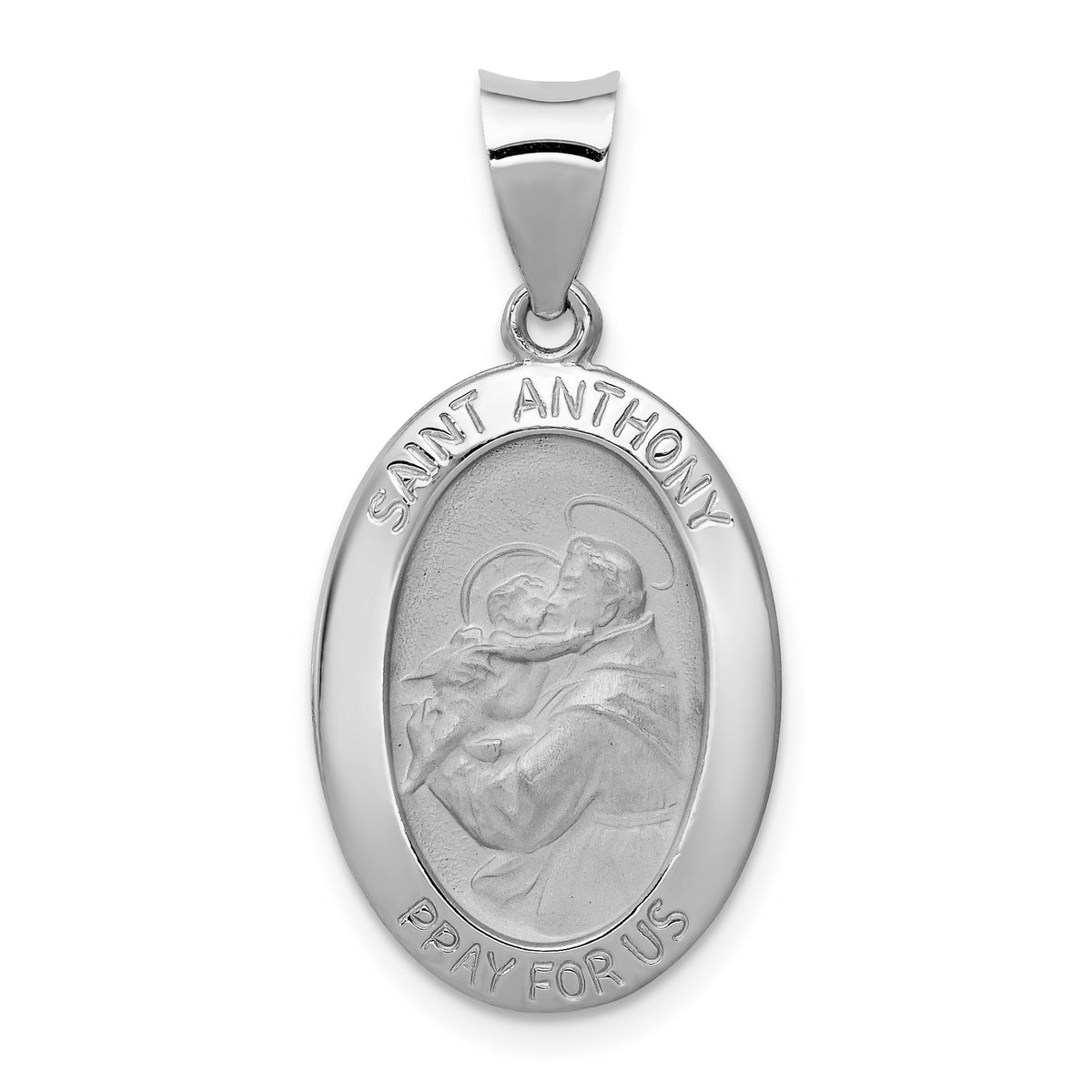 14k White Gold Polished / Satin St. Anthony Medal Hollow Pendant