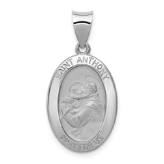 14k White Gold Polished / Satin St. Anthony Medal Hollow Pendant