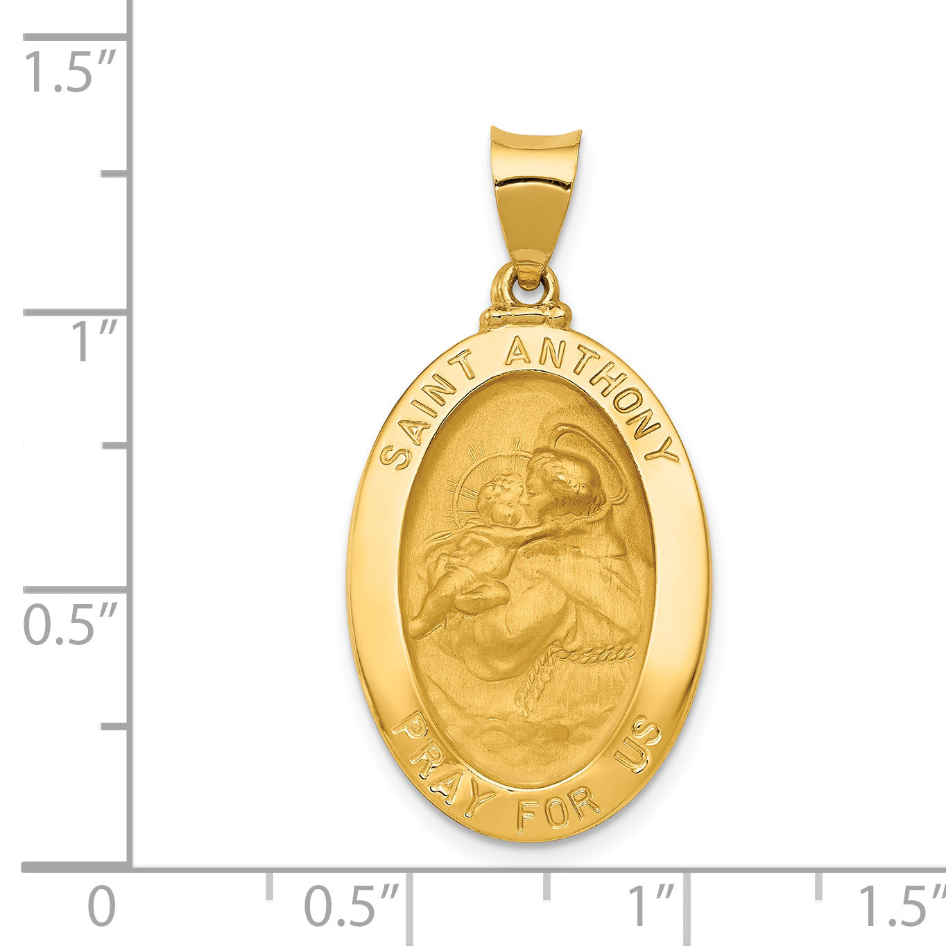 14K Polished and Satin St. Anthony Medal Hollow Pendant