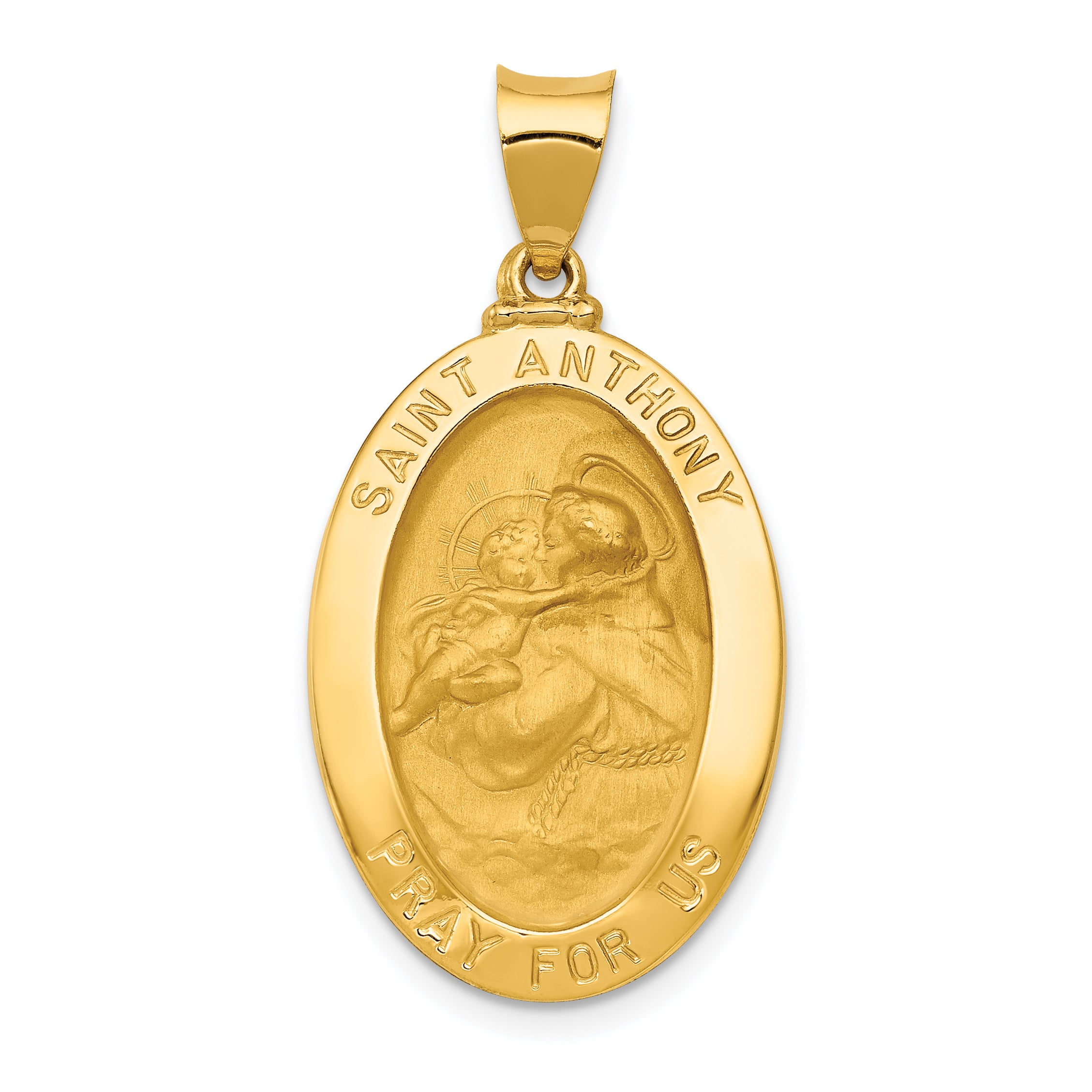 14k Polished and Satin St. Anthony Medal Hollow Pendant