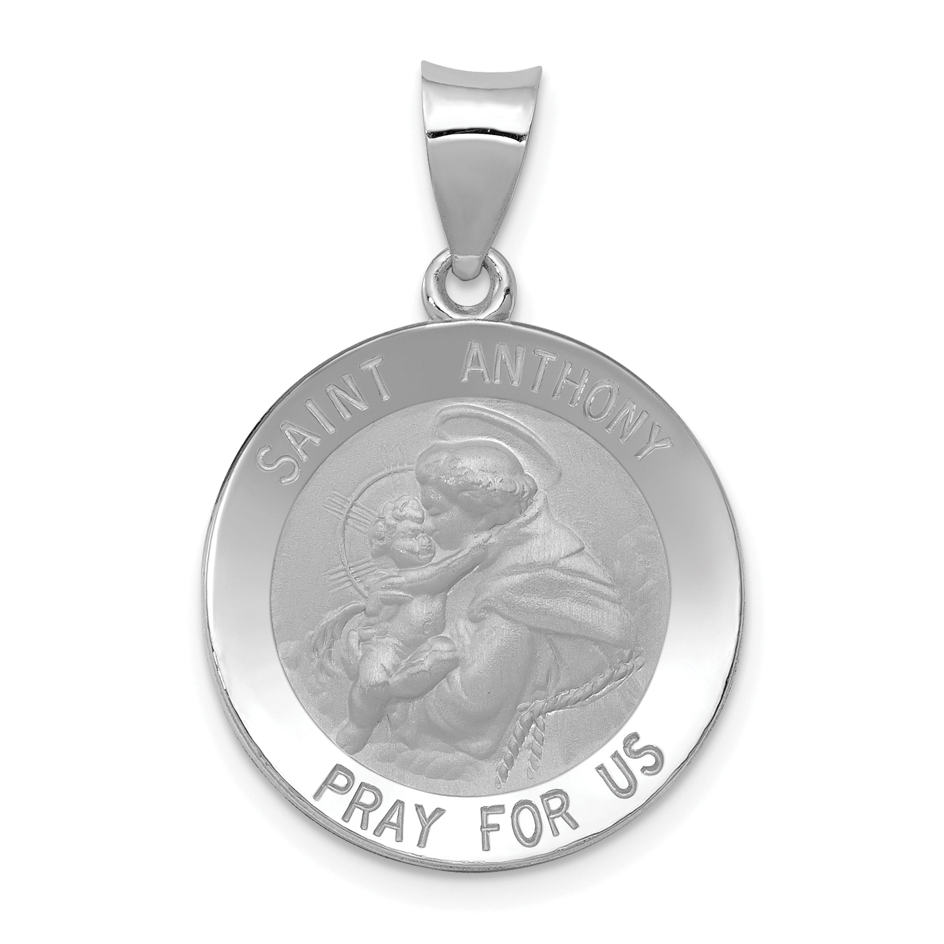 14k White Gold Polished/Satin St. Anthony Medal Hollow Pendant