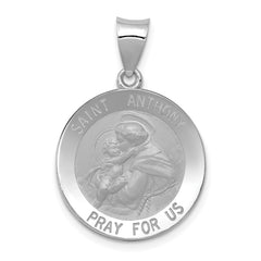 14k White Gold Polished/Satin St. Anthony Medal Hollow Pendant