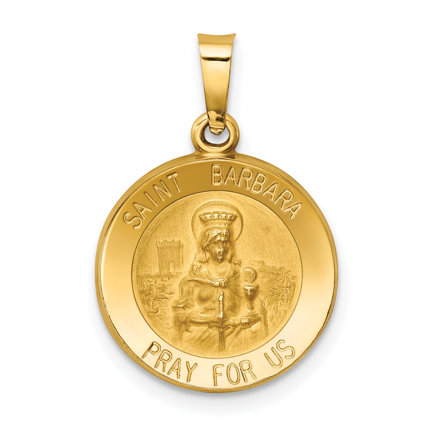 14k Polished and Satin St. Barbara Medal Hollow Pendant