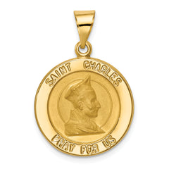 14k Polished and Satin St. Charles Medal Hollow Pendant