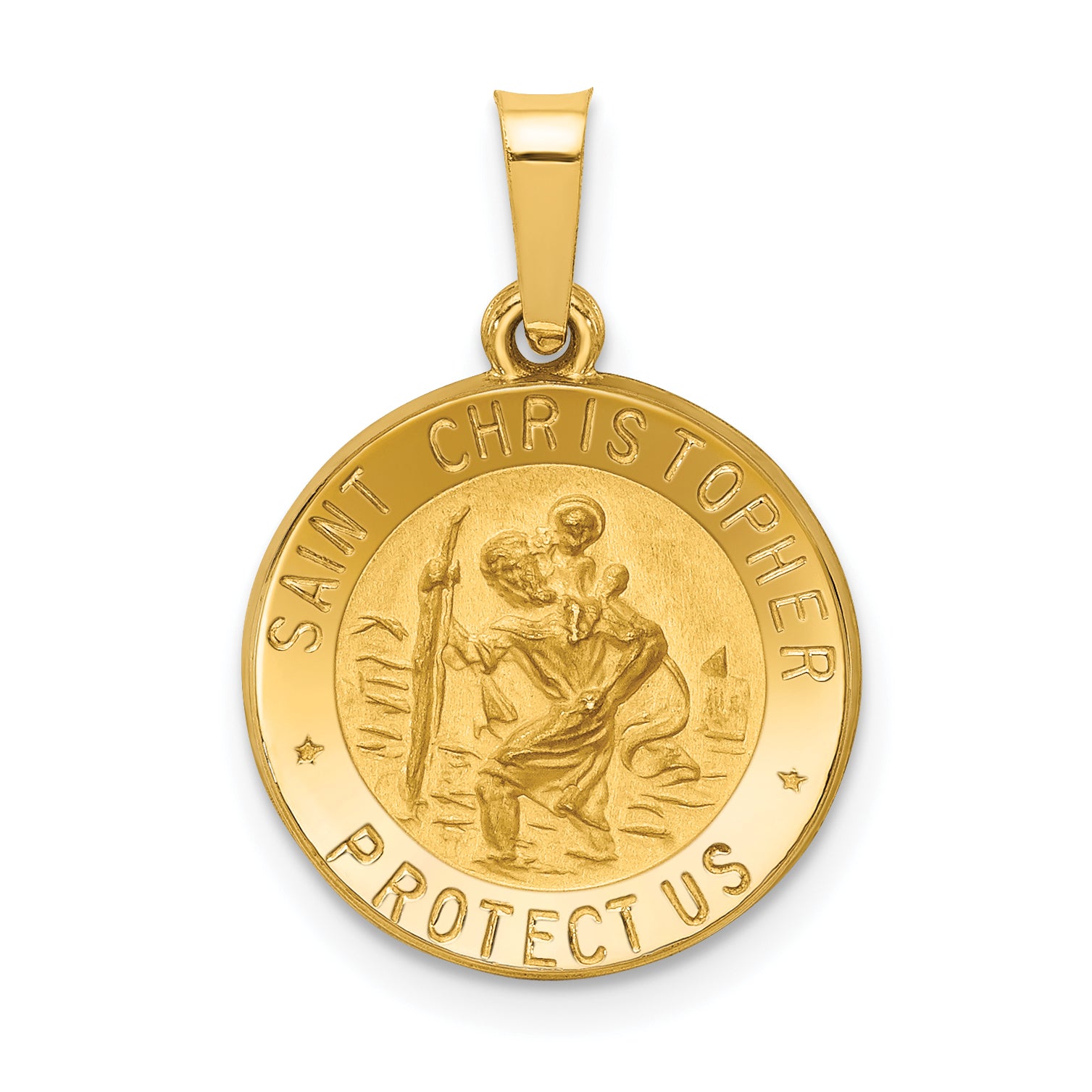 14k Polished and Satin St. Christopher Medal Hollow Pendant