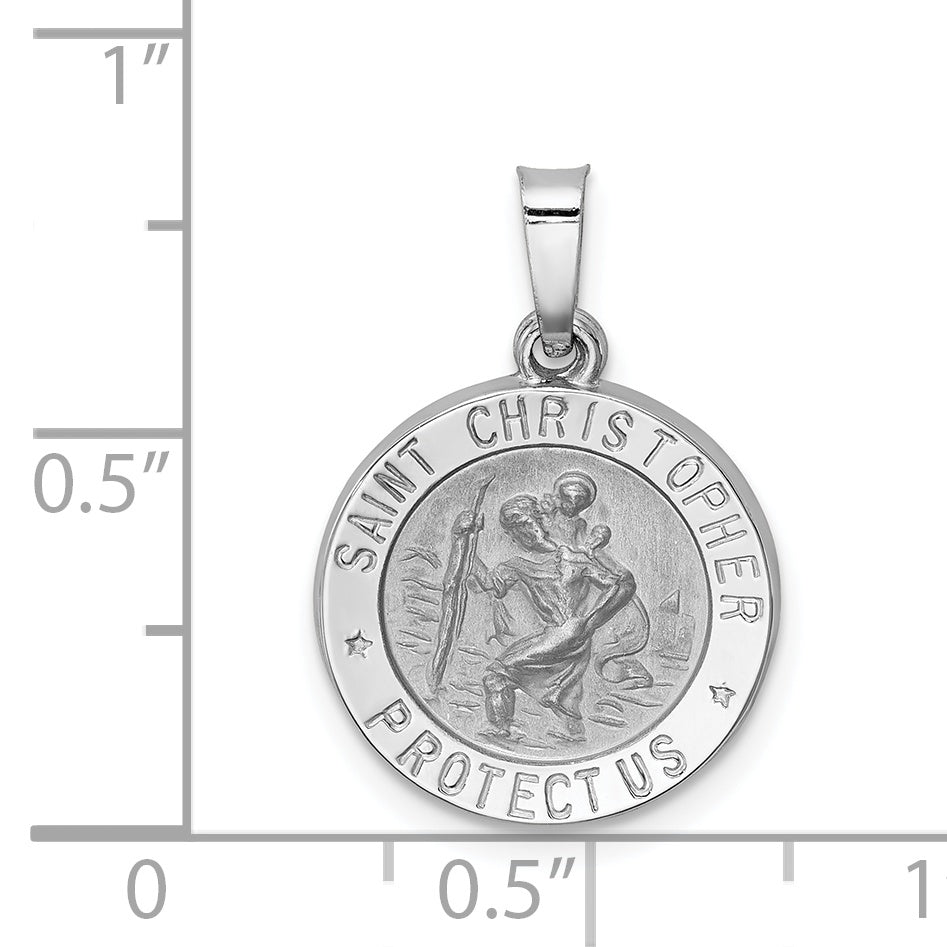 14K White Gold Polished/Satin St Christopher Medal Hollow Pendant