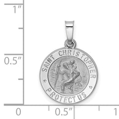 14K White Gold Polished/Satin St Christopher Medal Hollow Pendant