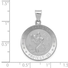 14K White Gold Polished/Satin St Christopher Medal Hollow Pendant