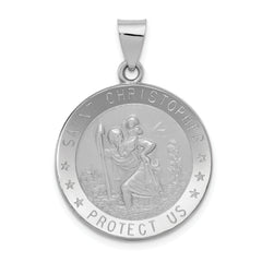 14k White Gold Polished/Satin St Christopher Medal Hollow Pendant