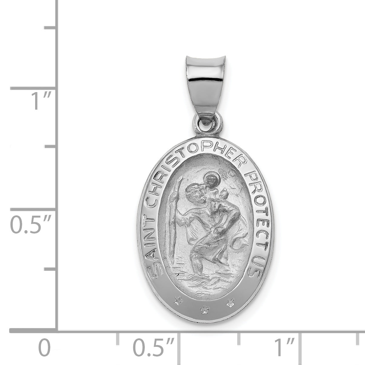 14K White Gold Polished/Satin St Christopher Medal Hollow Pendant