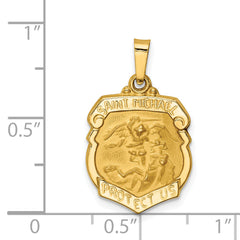 14K Polished and Satin St Michael Badge Medal Hollow Pendant