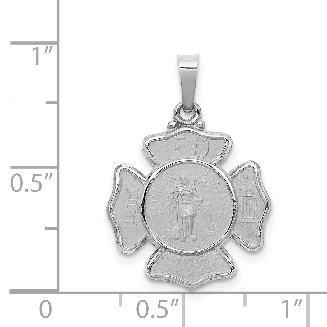 14K White Gold Polished and Satin St Florian Badge Pendant