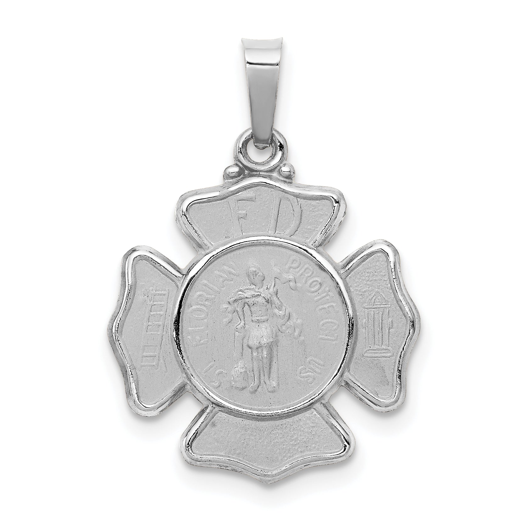 14k White Gold Polished and Satin St Florian Badge Pendant