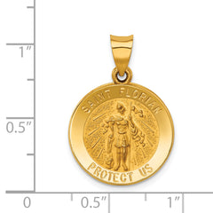 14K Polished and Satin St Florian Medal Hollow Pendant