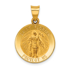 14k Polished and Satin St Florian Medal Hollow Pendant