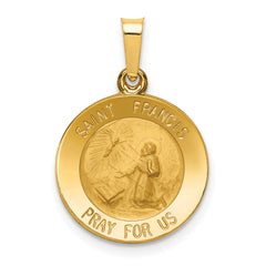 14k Polished and Satin St Francis Medal Hollow Pendant