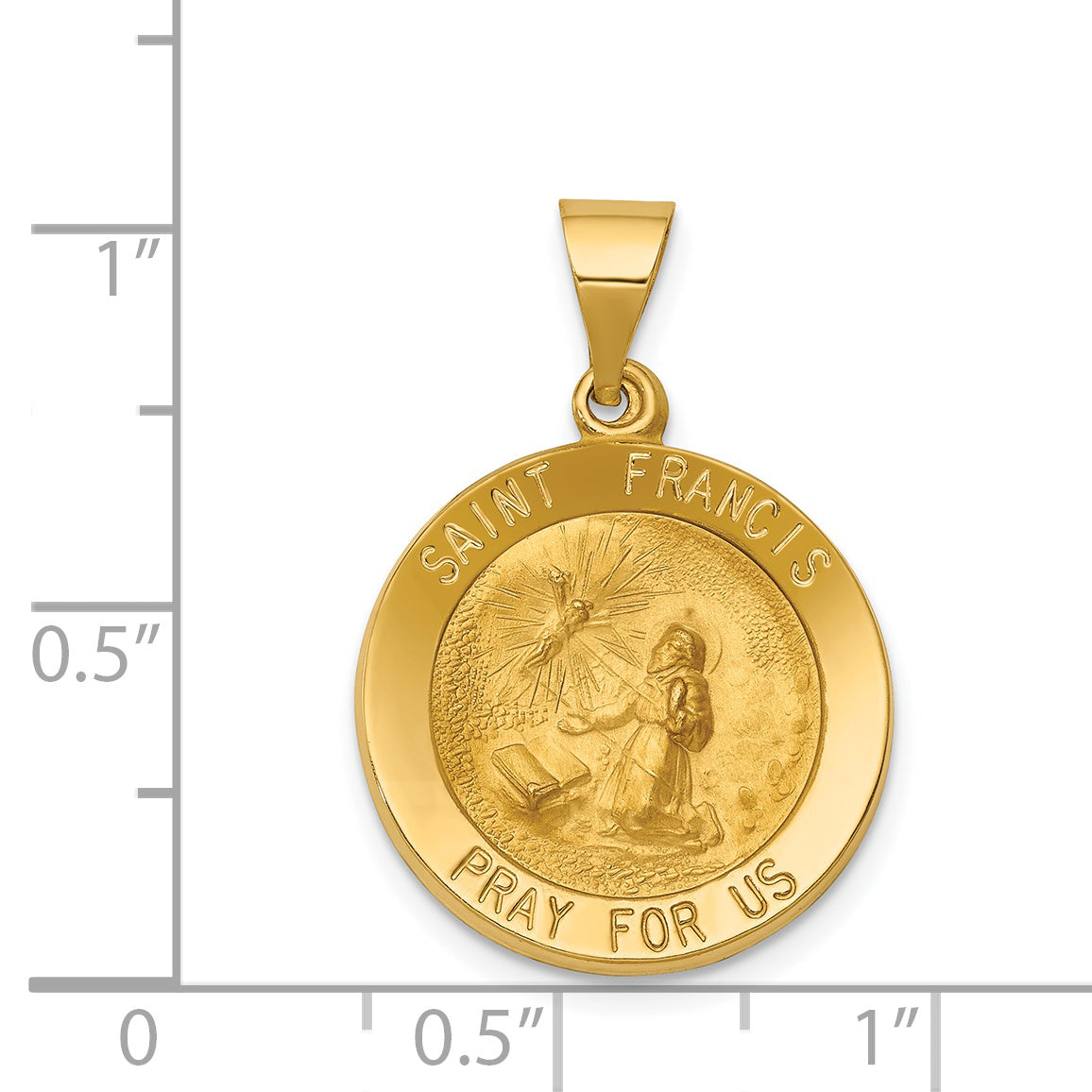 14K Polished and Satin St Francis Medal Hollow Pendant