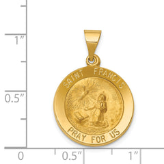 14K Polished and Satin St Francis Medal Hollow Pendant