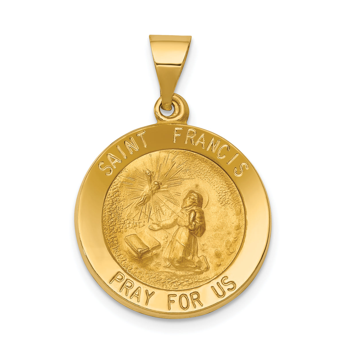 14k Polished and Satin St Francis Medal Hollow Pendant