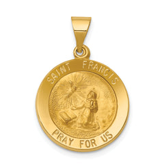 14k Polished and Satin St Francis Medal Hollow Pendant