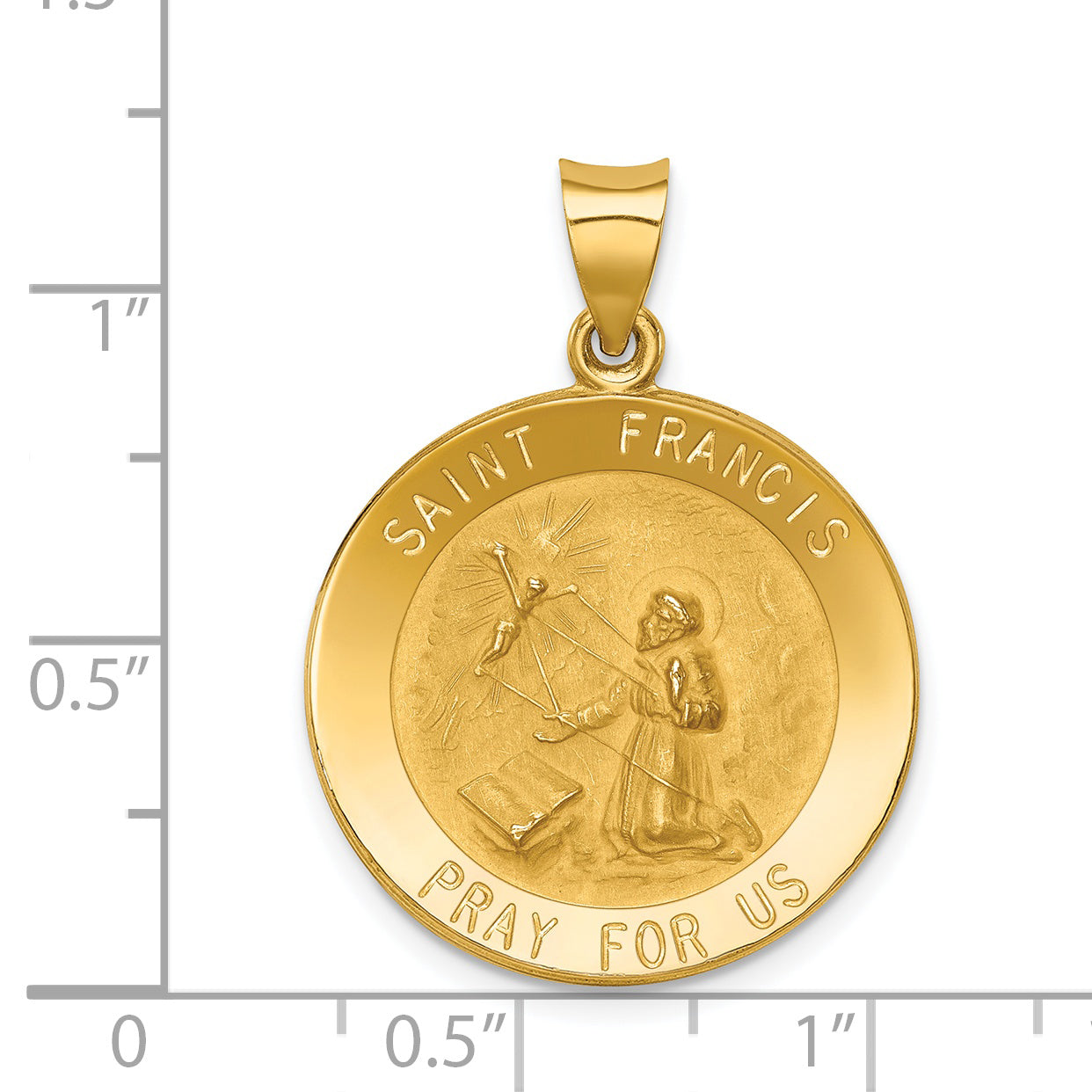 14K Polished and Satin St Francis Medal Hollow Pendant