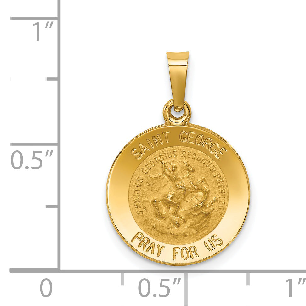 14K Polished and Satin St George Medal Hollow Pendant