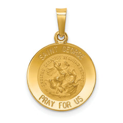 14k Polished and Satin St George Medal Hollow Pendant