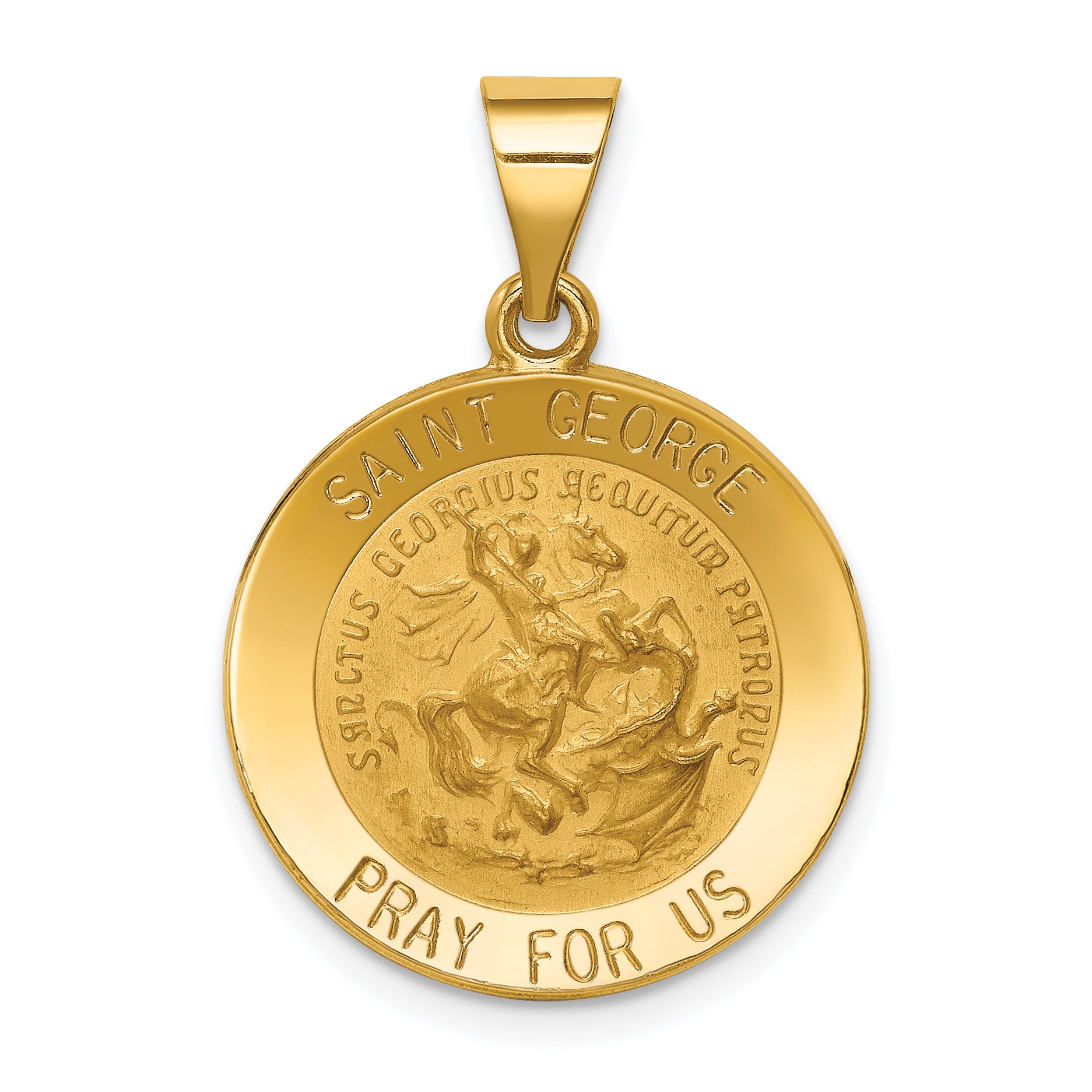 14k Polished and Satin St George Medal Hollow Pendant