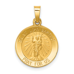 14k Polished and Satin St John Baptist Medal Hollow Pendant