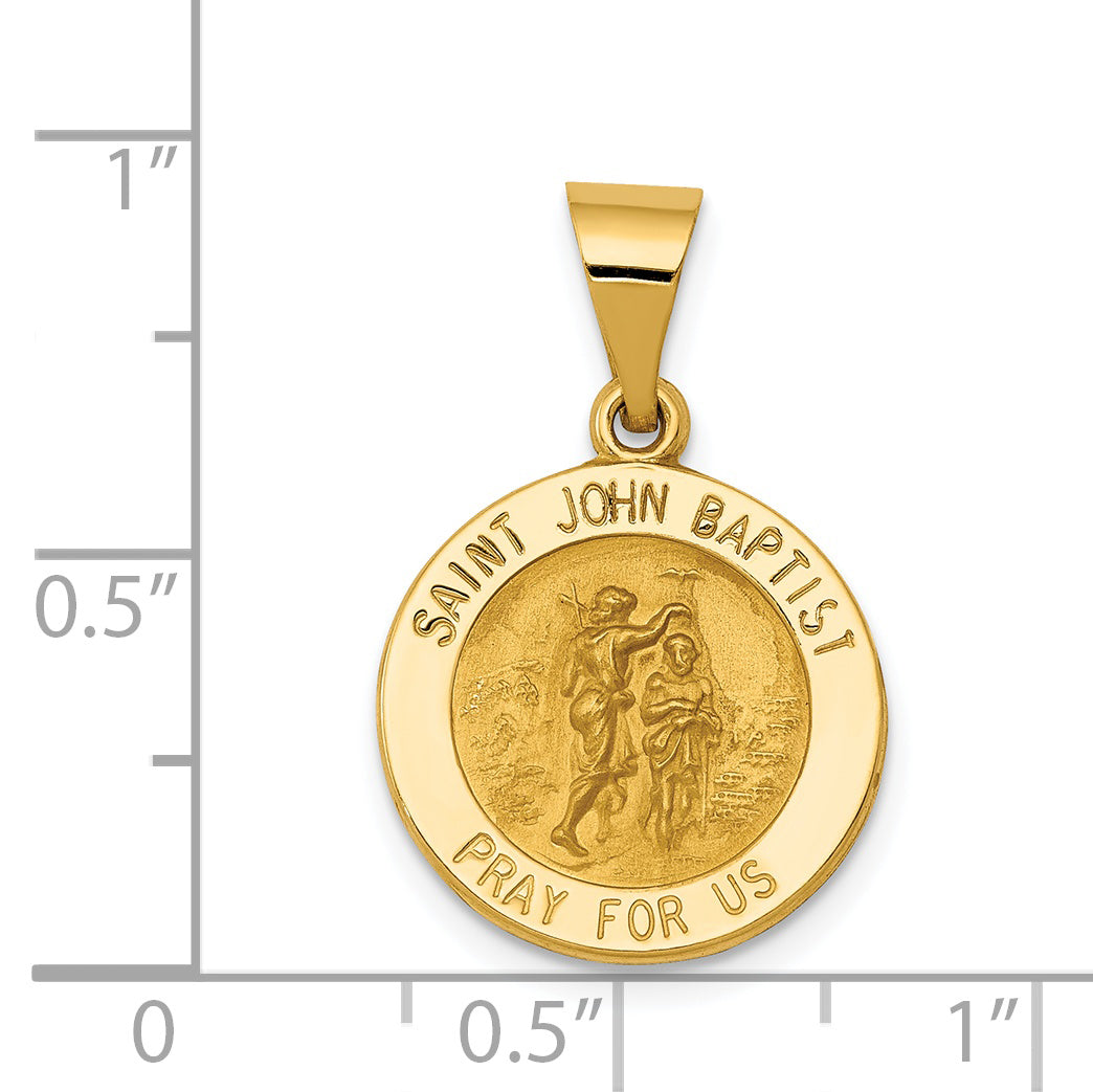 14K Polished and Satin St John Baptist Medal Hollow Pendant