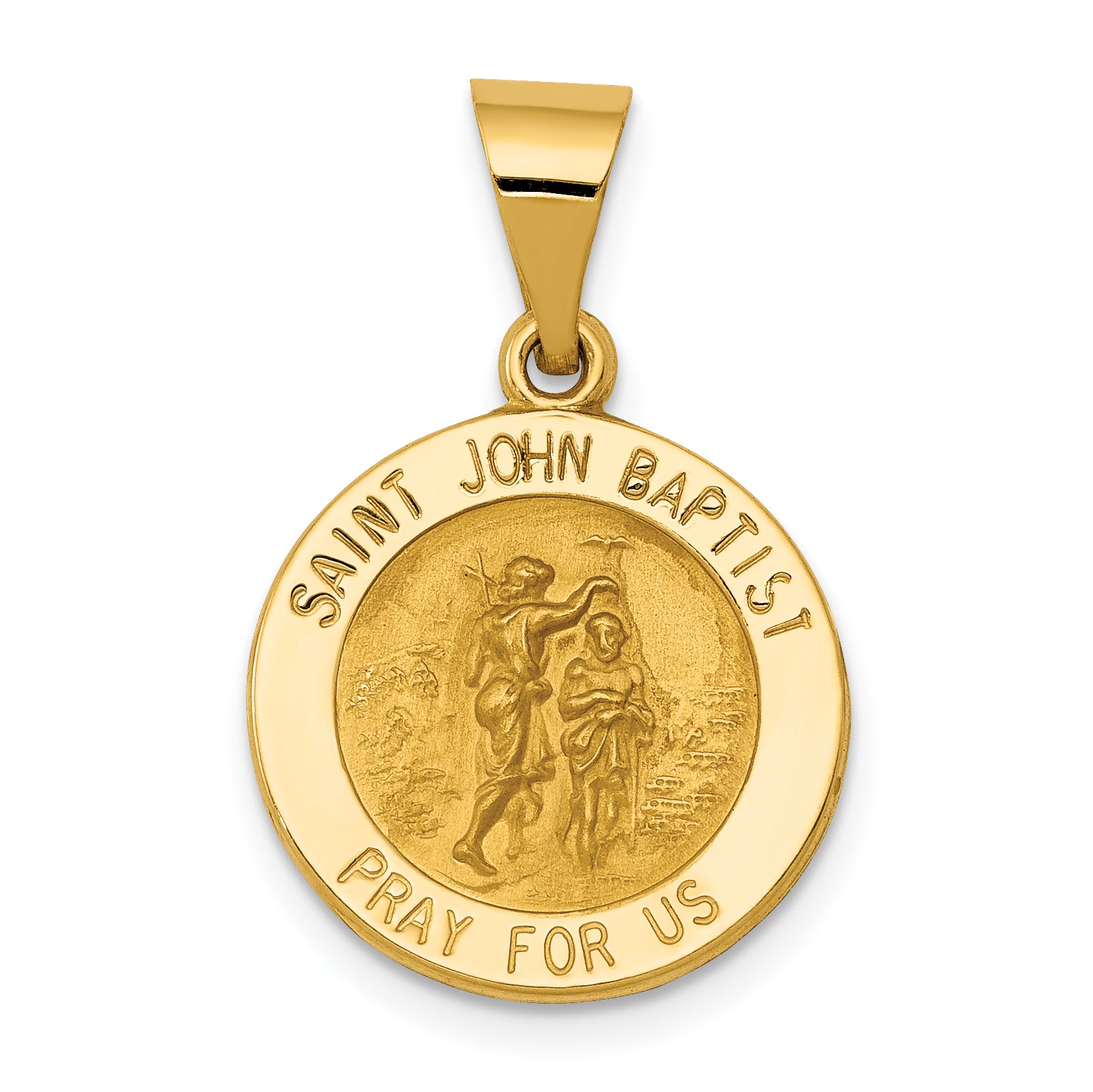 14k Polished and Satin St John Baptist Medal Hollow Pendant